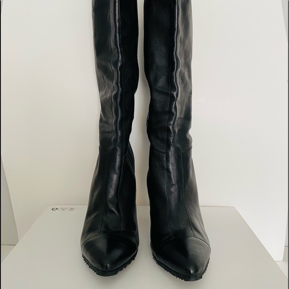 Saks 5th Ave Black Calfskin Tall Slouch Boots - Picture 1 of 7